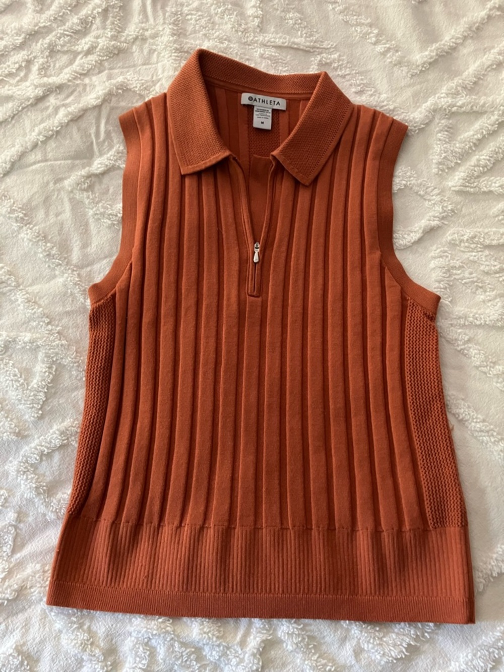 Athleta Ribbed Zip-Polo Sleeveless Tank in Rust Orange